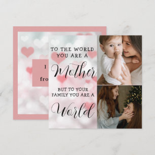 Modern mothers day mum 2 photos collage pink heart holiday card