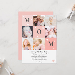 Modern mothers day mum 6 photos collage pink coral card