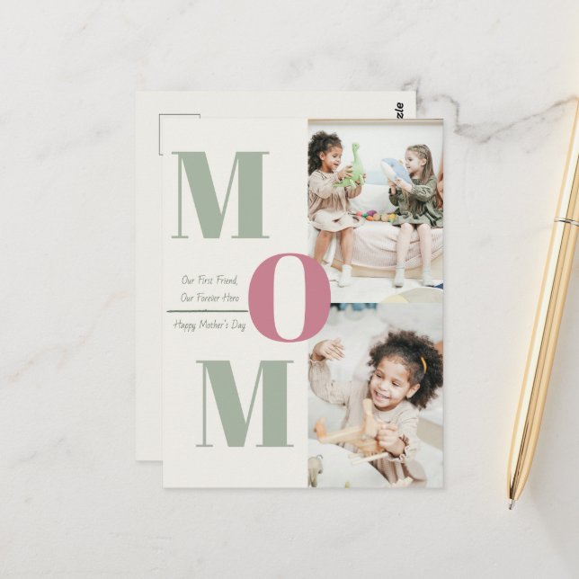 Modern Mother's Day Photo Collag | MOM Letters Postcard (Front/Back In Situ)