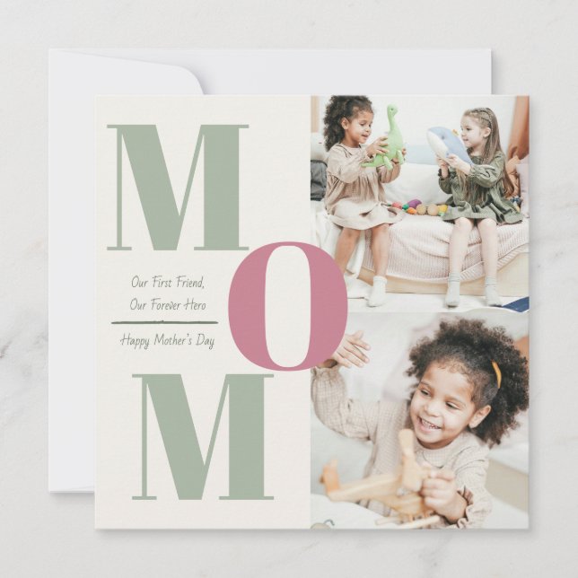 "Modern Mother's Day Photo Collage | MOM Letters - Holiday Card (Front)