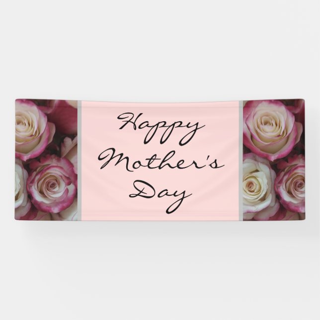 Modern Mother's Day Script Blush Pink Rose Floral Banner (Horizontal)