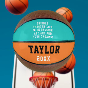 Modern Motivation Turquoise Orange Name Typography Basketball