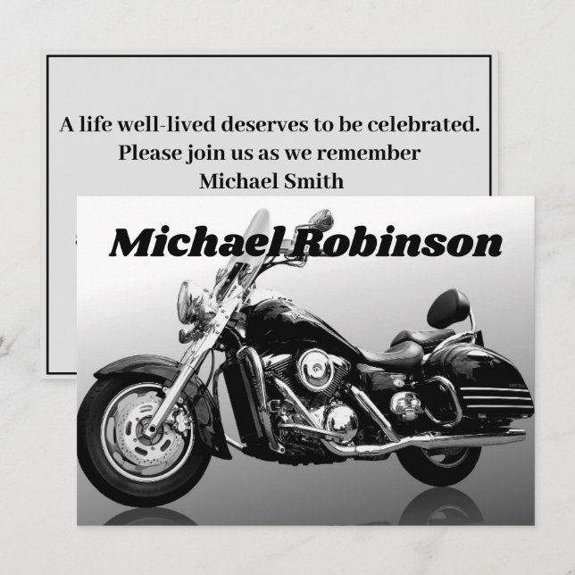 Modern Motorcycle Celebration of Life Invitation (Front/Back)