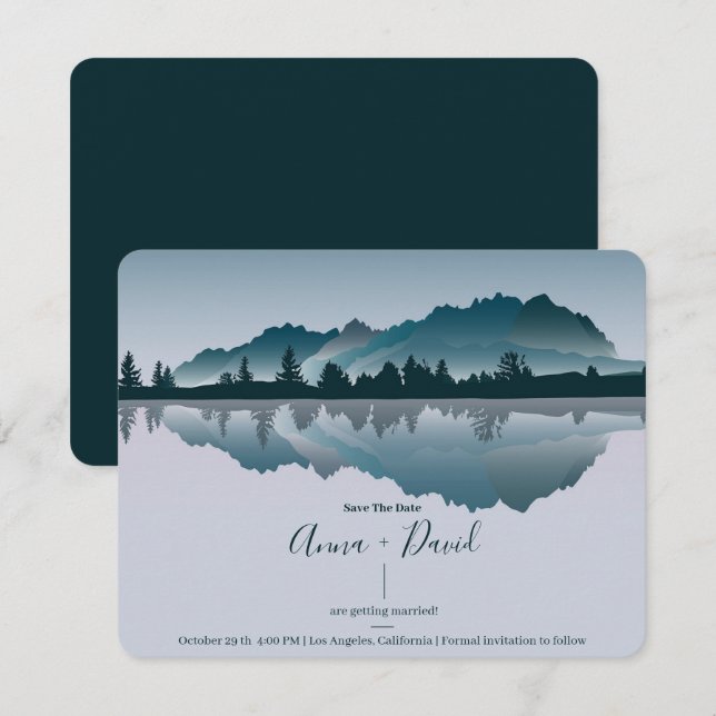 Modern Mountain Forest Scenery Save The Date Card (Front/Back)