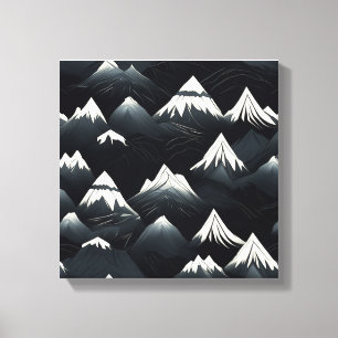 Modern Mountain Peaks Black and White Canvas Print