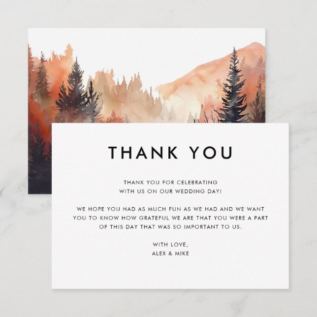 Modern Mountain Wedding Fall Custom Message Thank You Card (Front/Back)
