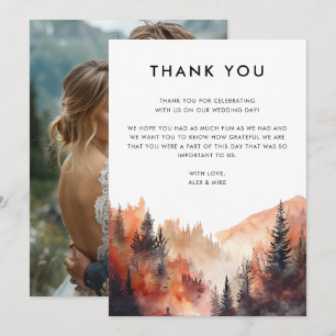 Modern Mountain Wedding Fall Custom Photo Thank You Card