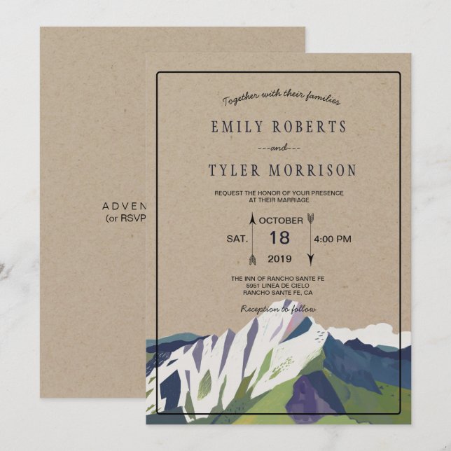 Modern Mountain Woodland Forest Wedding Invite (Front/Back)