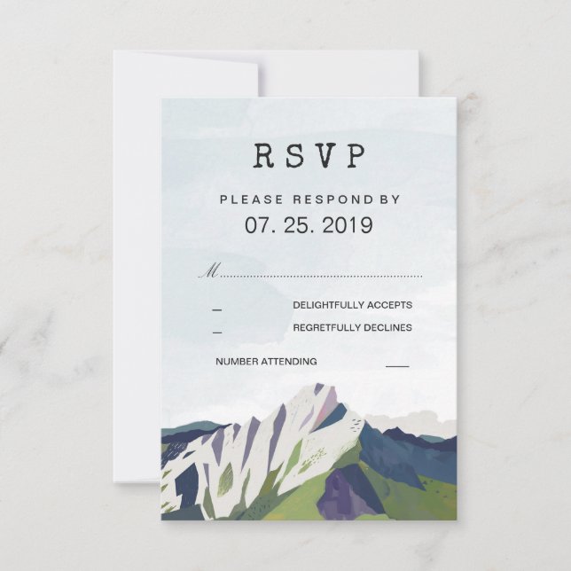 Modern Mountain Woodland Forest Wedding RSVP (Front)