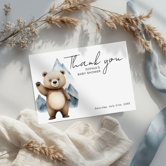 Modern Mountains Bear Safari Baby Shower Thank You Card (Creator Uploaded)