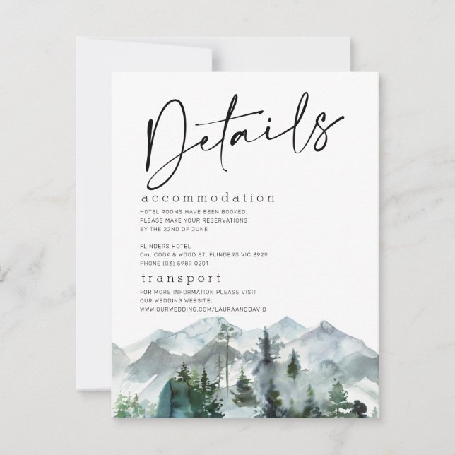 Modern Mountains Wilderness Wedding Details Card (Front)