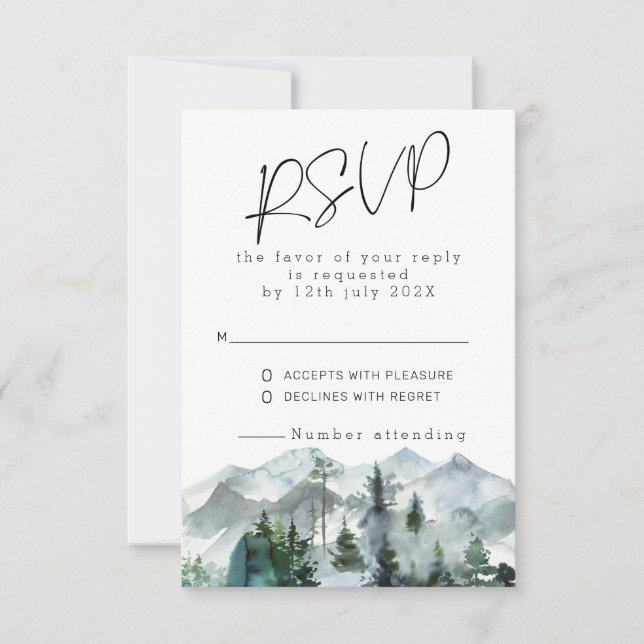 Modern Mountains Wilderness Wedding RSVP Invitation (Front)