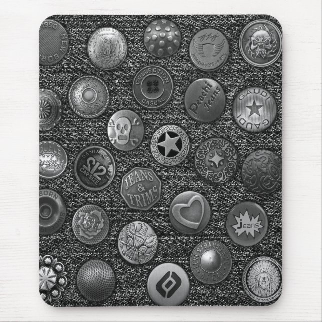 Modern mousepad, black jeans with buttons mouse mat (Front)