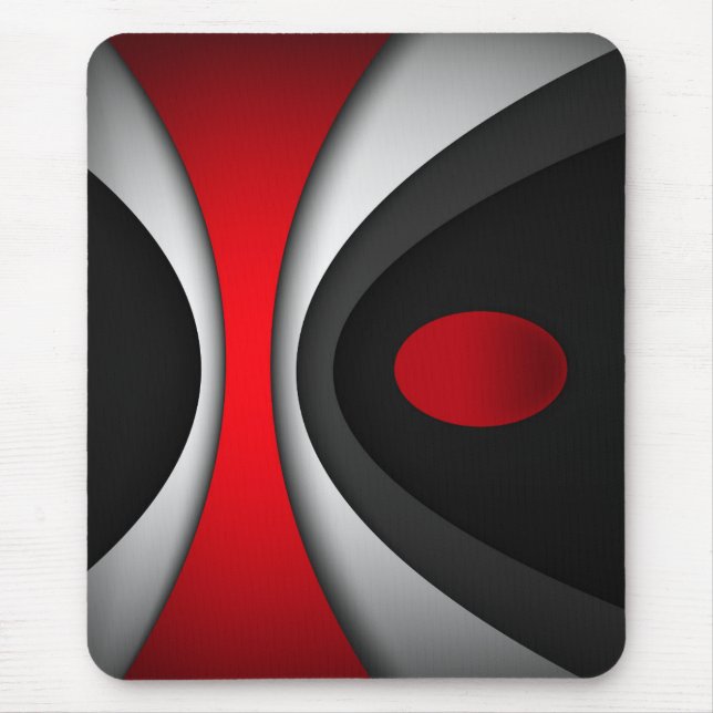 Modern mousepad, black, red, gray, white, abstract mouse mat (Front)