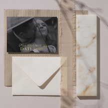 Modern Mousse Brown Photo and Foil Save the Date