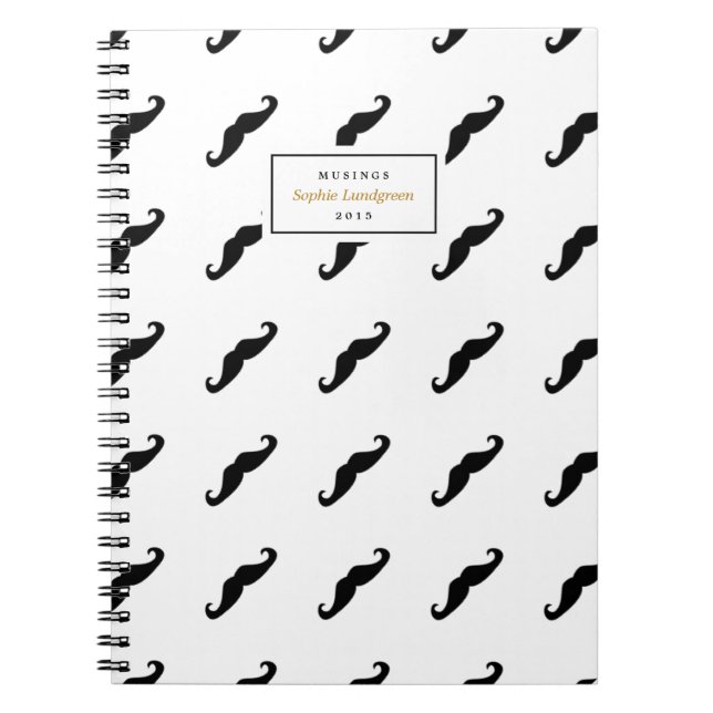 Modern Moustache Pattern Personalised Notebook (Front)