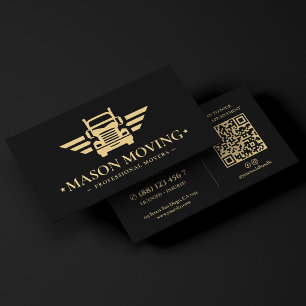 Modern Movers Moving Trucking Logistics Logo Black Business Card