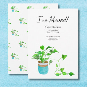 Modern Moving Announcement with Watercolor Pothos 