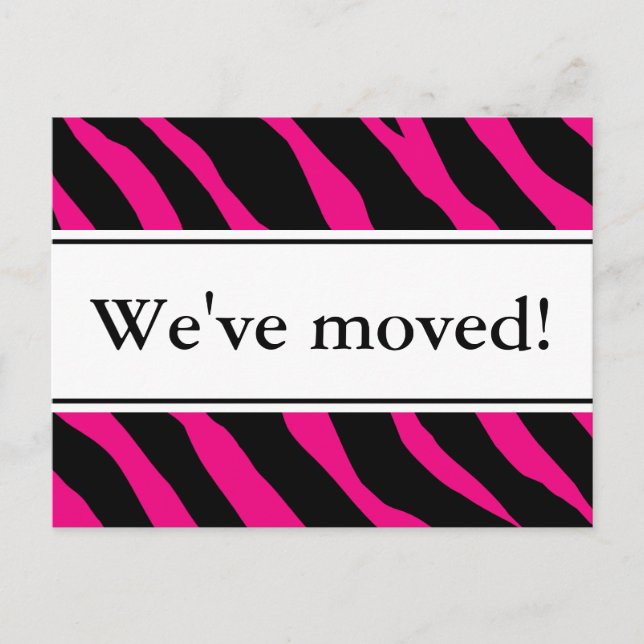 Modern moving postcards | hot pink zebra stripes (Front)