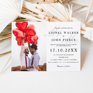 Modern mr and mr minimalist photo gay wedding invitation