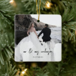 Modern Mr and Mrs 2 Photos Christmas Ceramic Ornament<br><div class="desc">Modern Mr and Mrs 2 Photos Christmas Ceramic Ornament</div>