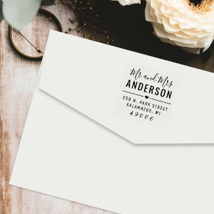 Modern Mr and Mrs Heart Wedding Address Self-inking Stamp