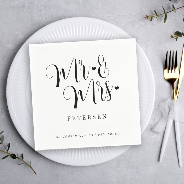 Modern Mr and Mrs script elegant wedding Napkin (Creator Uploaded)