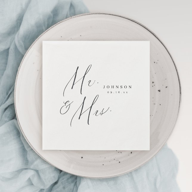 Modern Mr. and Mrs. script minimalist wedding Napkin (Modern Mr. and Mrs. script minimalist wedding Napkins)