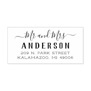 Modern Mr and Mrs Script Newlywed Return Address Rubber Stamp
