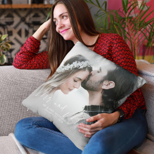 Modern Mr and Mrs Wedding Photo Cushion