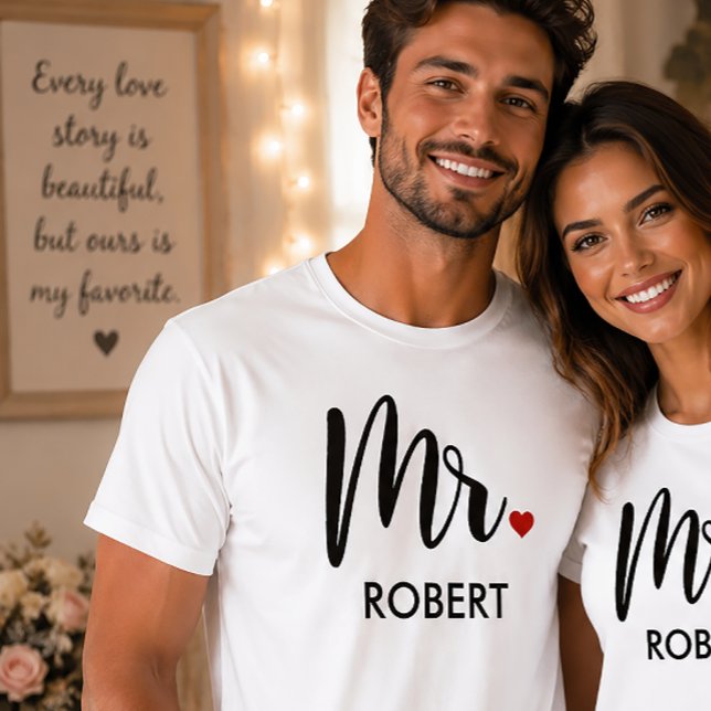 Modern Mr Calligraphy Heart Monogram T-Shirt (Creator Uploaded)