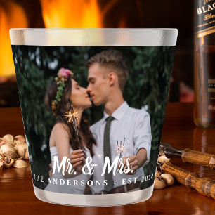 Modern Mr & Mrs Custom Photo Newlywed Wedding Shot Glass