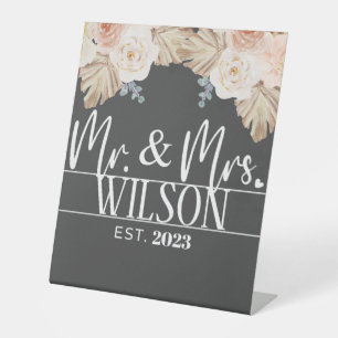 Modern Mr & Mrs Established Bohemian Wedding Pedestal Sign