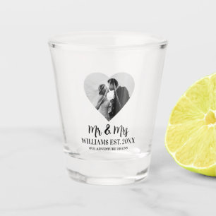 Modern Mr & Mrs Newlywed Photo Custom Wedding Shot Glass
