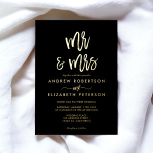 Modern Mr Mrs script simple wedding gold