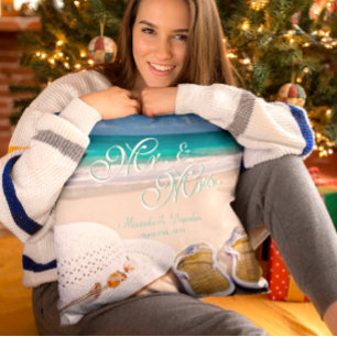 Modern Mr. & Mrs. Tropical Summer Beach Wedding Cushion