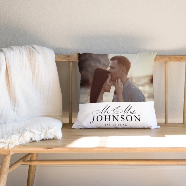 Modern Mr & Mrs Wedding Photo Throw Pillow (Creator Uploaded)