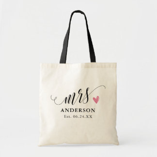 Modern Mrs Black Script Custom Wedding Newlywed Tote Bag