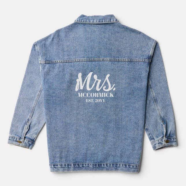 Modern Mrs Script Name Wedding  Denim Jacket (Back)