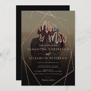 Modern mrs script terrarium photo lesbian wedding invitation