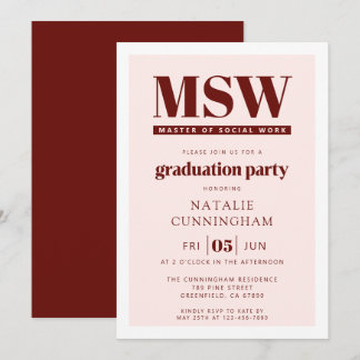 Modern MSW Master of Social Work Graduation Invitation