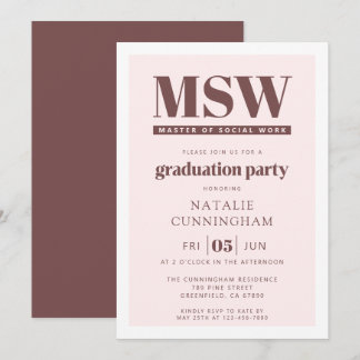 Modern MSW Master of Social Work Graduation Invitation