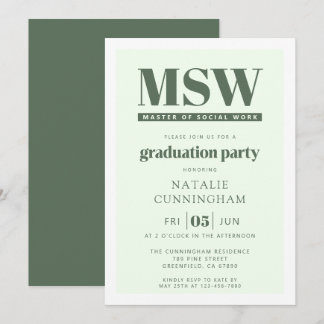 Modern MSW Master of Social Work Graduation Invitation