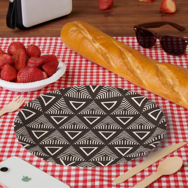 Modern Mud Cloth Geometric Decorative Paper Plates (Picnic)
