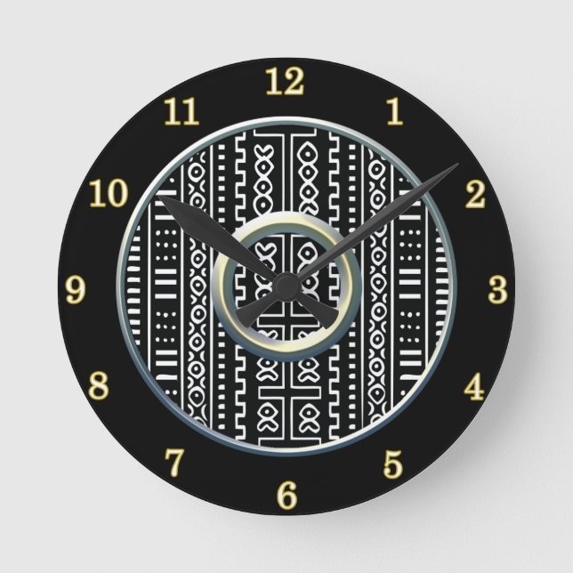 Modern Mud Cloth Pattern Wall Clock (Front)