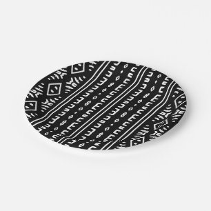 Modern Mudcloth Geometric Pattern Paper Plate