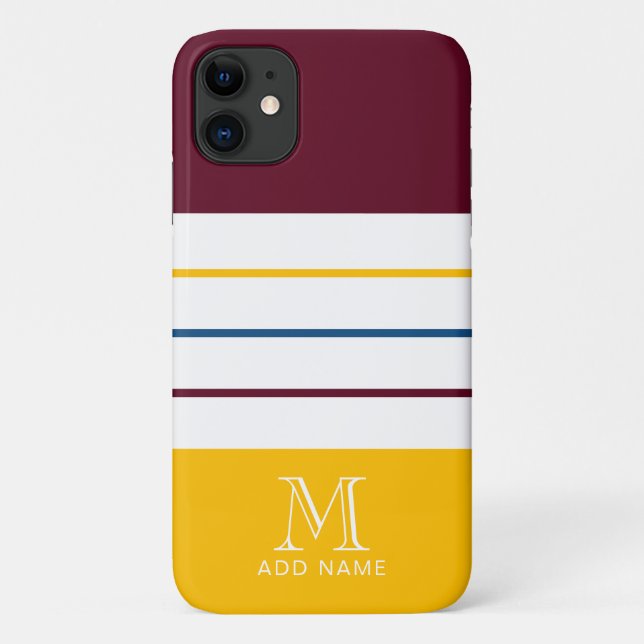 Modern Mulberry and Amber Stripes Monogrammed Case-Mate iPhone Case (Back)