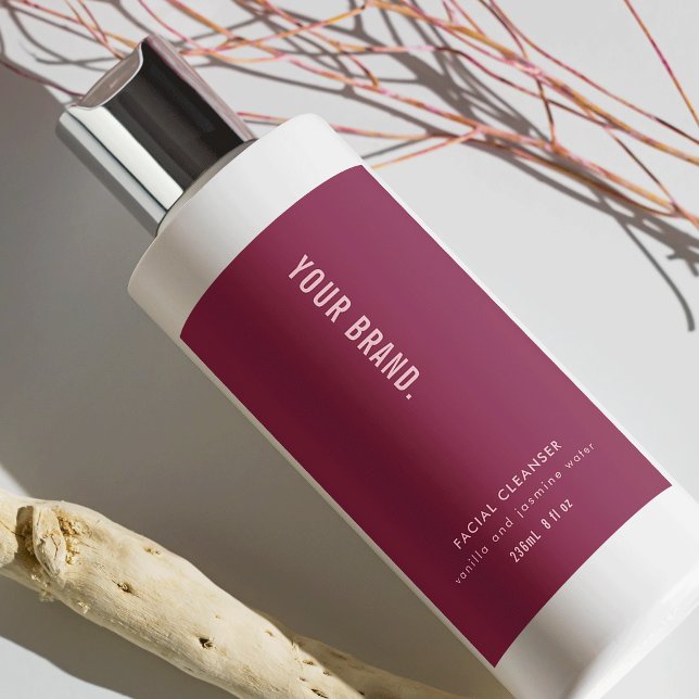Modern Mulberry & Pink Product Waterproof Label (Modern Dusty Red & Pink Waterproof Rectangle Product Label - can be used on bottles, jars, pouches)