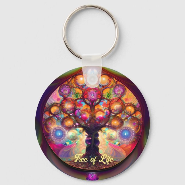 Modern Mulitcolor Glowing Tree of Life Key Ring (Front)