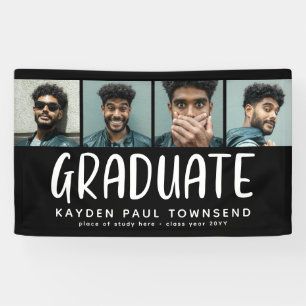 Modern Multi 4 Photo Collage GRADUATE black Banner